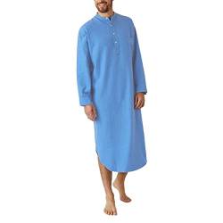 XSION Herren Nachthemd Sleepwear Langärmelig Nachthemd Lockeres Schlafshirt Weiche, Bequeme Baumwolle Nachtwäsche M-XXXL (Color : Blue, Size : M) von XSION
