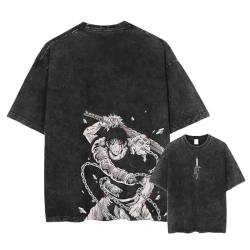 Anime Jujutsu Kaisen T-Shirt Geto Suguru Washed Vintage Älteren Stil Kurzarm-T-Shirt Hip Hop Street Tops Fushiguro Toji-T-Shirt von XSLGOGO