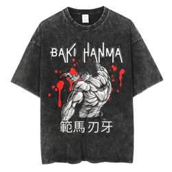 Baki Hanma Washed Retro Short Sleeve T-Shirt Anime Baki The Grappler High Street Loose Oversized Trend Clothes for Anime Baki Fans von XSLGOGO