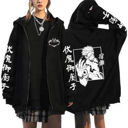 Jujutsu Kaisen Sukuna Grafik Mantel für Männer Japan Comic Sukuna Ryomen Hoodie mit Reißverschluss Übergröße Streetwear King of Curses Kostüm Sukuna Yuuji Itadori Strickjacke Sukuna Yuuji Kleidung von XSLGOGO