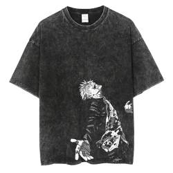 Jujutsu Kaisen T-Shirt Herren Washed Retro Tide T-Shirt Jujutsu Kaisen Gojo Satoru Anime Printing Loose Short-Sleeved T-Shirt Oversized Do Old Tops von XSLGOGO