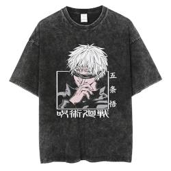 Jujutsu Kaisen T-Shirt Herren Washed Retro Tide T-Shirt Jujutsu Kaisen Gojo Satoru Anime Printing Loose Short-Sleeved T-Shirt Oversized Do Old Tops von XSLGOGO