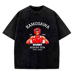 XSLGOGO Anime Hajime no Ippo Cosplay T-Shirts Ippo Makunouchi Top Kamogawa Boxing Gym Tee Washed Vintage Older Style Makunouchi Ippo Sommer T-Shirts von XSLGOGO