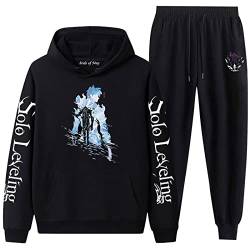 XSLGOGO Solo Leveling HoodiePants Zwei Sets Anime Jinwoo Sung Cosplay Hoodie Jogginghose Anzug Unisex Freizeit Lose Sweatshirt Jogginghose von XSLGOGO