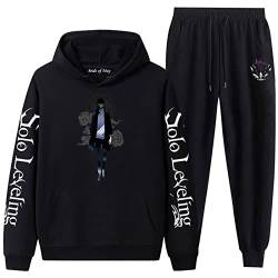 XSLGOGO Solo Leveling HoodiePants Zwei Sets Anime Jinwoo Sung Cosplay Hoodie Jogginghose Anzug Unisex Freizeit Lose Sweatshirt Jogginghose von XSLGOGO