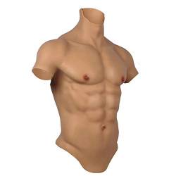 XSWL Männliche Silikon-Truhe Realistischer Silikon-Brustkorb-Halbkörperanzug für Cosplay-Make-up Halloween-Requisiten Fake Muscle Male Shaper Stronger (White, L) von XSWL