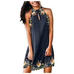 Sommerkleider Damen Lange Kleider A Linie Sommerkleid V Ausschnitt T-Shirtkleid Leicht Blumen Streifen Spleißen Riemen Minikleid Kleid mit V-Ausschnitt Mode Kurz Trägerkleid von XTBFOOJ