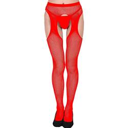 XTBFOOJ Schulmädchen Net-Sexy-weicher Körper offene Frauen Damen-Strumpfhose transparente Spitze Dessous Mit Perlenkette von XTBFOOJ