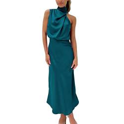 XTBFOOJ Sommerkleider Lang Damen Trägerkleid Damen Sommer Damen Freizeit Kleid mit Gürtel Elegant Rundhals Midi Kleider Blusenkleider Ballkleid Festkleid Frauen Langarm Tasche Wickelkleider von XTBFOOJ