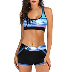 XTBFOOJ Summer Damen Tankini Volants Badeanzug mit Badeshorts Zwei Teilig Bademode Tankini Damen Bauchweg Bademode Set Push up Damen Sport Tankini Badeanzug Zweiteiler Tankini Set Sommer Badeanzüge von XTBFOOJ