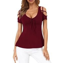 XTBFOOJ Tunika Damen Grün Top Mint Hole Shirt Off Shoulder Top T-Shirt Oversize Hosen GrößE Flanellhemd Damen Blusentop Damen Tunika 48 von XTBFOOJ