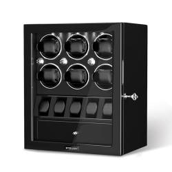 XTELARY Uhrenbeweger, Automatische Uhrenbewegerbox für 6 Uhren mit 5 flexiblem Uhrenaufbewahrungsraum und Schmuckaufbewahrungsschublade, leise Mabuchi-Motoren Watch Winder von XTELARY