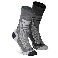 XTREME SOCKSWEAR Herren & Damen Wandersocken Trekking Outdoor Sport Funktionssocken Atmungsaktiv Frottesohle Gepolstert (2 Paar) Grau-Schwarz 42-45 von XTREME SOCKSWEAR