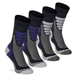 XTREME SOCKSWEAR Herren & Damen Wandersocken Trekking Outdoor Sport Funktionssocken Atmungsaktiv Frottesohle Gepolstert (4 Paar) Blau-Grau 42-45 von XTREME SOCKSWEAR