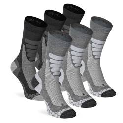 XTREME SOCKSWEAR Herren & Damen Wandersocken Trekking Outdoor Sport Funktionssocken Atmungsaktiv Frottesohle Gepolstert (6 Paar) Grau-Schwarz 45-47 von XTREME SOCKSWEAR