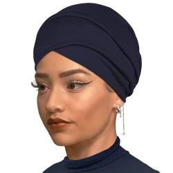 1 x Stretch-Strick-Kopfwickel, Turban, afrikanische Mode, toroidales Stirnband, langes Haar, einfarbig, Kopfwickel, ultra-atmungsaktiv, weich, Turban-Krawatte für Damen, Marineblau von XTREND