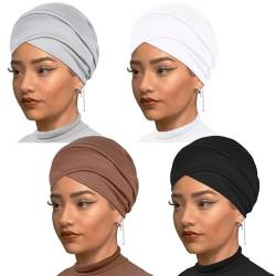 Kopfbandagen für Damen, einfarbig, Ringkern-Turban, modisches Stirnband, extra breit, vollständige Abdeckung, weiche Haarwickel für Locs-Zöpfe (Schwarz, Kaffee, Hellgrau, Weiß), 4 Stück von XTREND