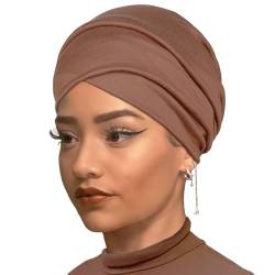 XTREND 1 x Kopfwickel für Damen, einfarbig, Ringkern-Turban, modisches Stirnband, extra breit, vollständige Kopfbedeckung, Bandana, weich, atmungsaktiv, Turban für Damen (Kaffee) von XTREND