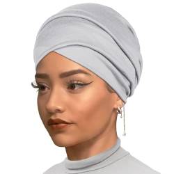 XTREND Halo-Turban für Damen, einfarbig, extra breit, volle Kopfbedeckung, Bandana, weich, atmungsaktiv, 1 Stück, Hellgrau von XTREND