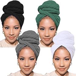 XTREND Stretch-Jersey-Kopfwickel, gestrickt, Turban, städtisches Haarband, Schal, modisches Stirnband, einfarbig, atmungsaktiv, ultraweich, extra lang, für Damen, Schwarz, grün, dunkelgrau, weiß, 4 von XTREND