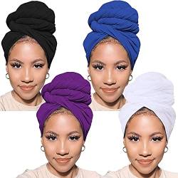 XTREND Stretch-Jersey-Kopfwickel, gestrickt, Turban, städtisches Haarband, Schal, modisches Stirnband, einfarbig, atmungsaktiv, ultraweich, extra lang, für Damen, Schwarz, lila, Rot, Weiß, Königsblau, von XTREND