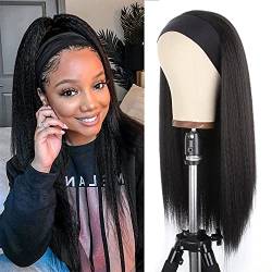 Xtrend 22 Zoll Yaki Perücke mit geradem Stirnband für Frauen lang schwarz Afro, Kinky gerade Perücke Stirnband synthetische PerückenStirnbänder Perücken mit befestigtem Stirnband von XTREND