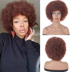 Xtrend 4 Zoll Short Copper Red Kinky Curly Perücken für schwarze Frauen Brown Lightweight Fluffy Afro Perücke Hitzebeständige synthetische Haarperücken Täglicher Gebrauch Volle Perücken 30# von XTREND