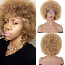 Xtrend 4 Zoll kurze Afro Kinky Curly Perücken Braun Flauschige Afro Curly Hair Synthetische Vollperücken Hitzebeständige Perücken Weiche Bouncy Curls Haarperücken für schwarze Frauen 27# von XTREND