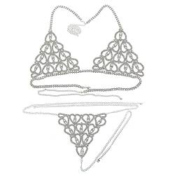 Bikini-Körperkettengeschirr für Damen, modische Dessous-Kette, Strass-BH und Tanga-Set, Schmuck (Farbe: Silber) (Silber b) von XTZYGLFD