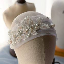 Diamant-Tiara, elegantes Spitzen-Perlen-Braut-Stirnband, Blumen-Braut-Stirnband, Stirnband, Kristall-Hochzeits-Haarschmuck von XTZYGLFD