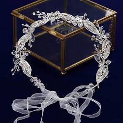 Diamant-Tiara, handgemachtes Blatt-Braut-Haarband, weiches Stirnband, Brautperlen-Haarschmuck, Kristall-Tiara von XTZYGLFD