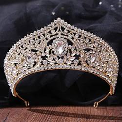 Handgefertigte Kristall-Blattkronen, Hochzeit, Haarschmuck, Party-Kopfschmuck, Damen-Braut-Tiaras, Festzug-Haarschmuck, Hochzeit-Stirnband (A Guld Bl?) von XTZYGLFD