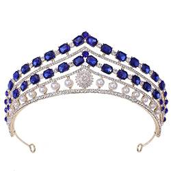 Handgefertigte Vintage-Barock-Königin-Tiara, Hochzeitskrone, Brautdiadem, Kristallperlen-Kopfschmuck, Kopfschmuck, Haarschmuck, Hochzeits-Stirnband (A Gr?n) von XTZYGLFD