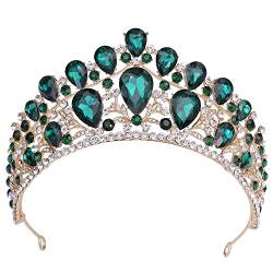 Handgefertigte große Strass-Hochzeitskrone, Kristall, Braut-Haarschmuck, Damen-Tiara, Barock-Stirnband, Braut-Diadem, Kopfbedeckung, Hochzeits-Stirnband (A Guld Bl?) von XTZYGLFD