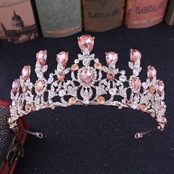 Handgefertigte rosa Kristallblatt-Hochzeitskrone, Tiara, Brautkronen, Haarband, Brautaccessoires, Diadem, Hochzeit, Haarschmuck, Hochzeits-Stirnband (A Silver Vit) von XTZYGLFD