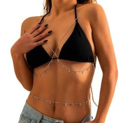 Körperketten Sexy Kristall Quaste Anhänger Kreuz Harness BH Brust Taille Bauchkette Für Frauen Flache Kette Bikini Körperschmuck von XTZYGLFD