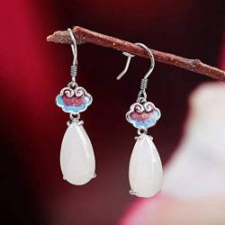 Ohrringe für Frauen, Ethno-Stil, Sterling-Silber-Schmuck, gebrannter blauer Wassertropfen, Nephrit-Ohrringe, Modeschmuck für Frauen von XTZYGLFD