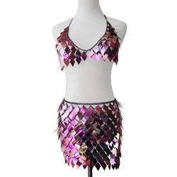 Pailletten-Brustkette, BH, glänzende Körperkette, Taillenkette, Bikini-Brustschmuck, Unterwäsche, Damen-Nachtclub-Kleidung (Rosarot) von XTZYGLFD