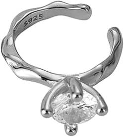 S925 Sterling Silber Solitär-Manschettenwickel-Ohrringe, minimalistischer CZ-Knorpel-Creolen-Ohrring, gefälschter Helix-Ohrring, zum Anklipsen, nicht durchbohrt, Muschel durchbohrt, verstellbar von XTZYGLFD