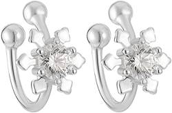 S925 Sterling Silber Winter CZ Schneeflocke Manschette Ohrringe CZ gefrorene Blume kleine kleine Perle Kugel Knorpel Clip auf kein Piercing Fake Huggie Creolen (Farbe: Silber) (Schwarz B) von XTZYGLFD