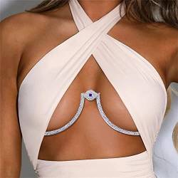 Sexy Körperkette für Damen, BH-Kette, glänzende Strass-Quaste, BH-Kette, Kristall, Bikini-Unterwäsche (Silber) von XTZYGLFD