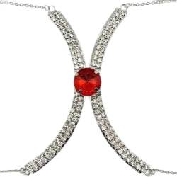 Sexy Körperkette für Damen, einfache modische Brustkette, glänzende Strass-Quasten-BH-Kette, Kristall-Bikini-Unterwäsche (rot + silber) von XTZYGLFD