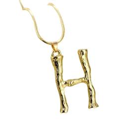 XTZYGLFD Große Gold-Metall-Bambus-Halsketten mit 26 Buchstaben für Frauen, Halskette mit Initialen-Alphabet-Anhänger, modische Gliederkette, Geschenke (H) von XTZYGLFD