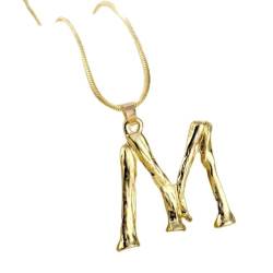XTZYGLFD Große Gold-Metall-Bambus-Halsketten mit 26 Buchstaben für Frauen, Halskette mit Initialen-Alphabet-Anhänger, modische Gliederkette, Geschenke (M) von XTZYGLFD