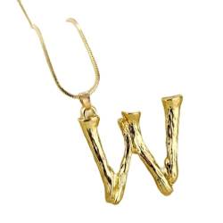 XTZYGLFD Große Gold-Metall-Bambus-Halsketten mit 26 Buchstaben für Frauen, Halskette mit Initialen-Alphabet-Anhänger, modische Gliederkette, Geschenke (Q) (W b) von XTZYGLFD
