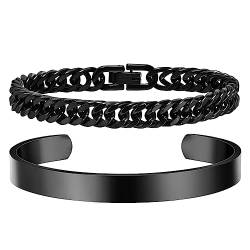 Armband Herren Männer Armband Edelstahl - Herrenarmbänder Männer Geschenke für Bruder Freund Ehemann Herren Armband Armbänder für Herren Jungs 2er Set (Schwarz, 19) von XUANPAI