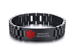 DNR(DO NOT RESUSCITATE) Medical Alert ID Armband-Angepasst 15,5 MM Schwarz Edelstahl Breites Armband Armband für Männer Junge, 8,3 " von XUANPAI