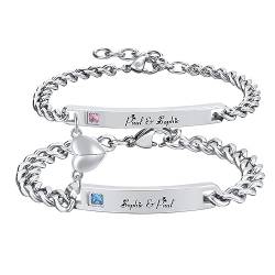 Partnerarmbänder Paar Armbänder mit Gravur - Personalisierte Pärchen Armband mit HERZ Edelstahl Partner Armbänder Silber Armband für Paare Magnetisch Geschenk Hochzeitstag Geburtstag Weihnachten von XUANPAI