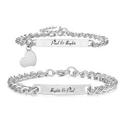 Partnerarmbänder Paar Armbänder mit Gravur - Personalisierte Pärchen HERZ Edelstahl Partner Silber für Geschenk Hochzeitstag Geburtstag Weihnachten Valentinstag von XUANPAI