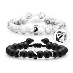 Partnerarmbänder Pärchen Armband Paare Geschenk - Weihnachtsgeschenke Jahrestag Geschenk Ihn und Sie 8mm Naturstein Perlen Matching Bracelets 2er set Armband für Pärchen Geschenk für Frauen Mann von XUANPAI